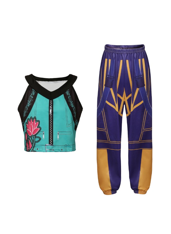 KPop Demon Hunters زي زوي - صيادي الشياطين من كيبوب مع سترة قصيرة وطقم بنطلون، زي مستوحى من الأنمي للمشجعين، عروض المسرح وحفلات الأزياء 4 إلى 5 سنوات 110 سم - Image 2